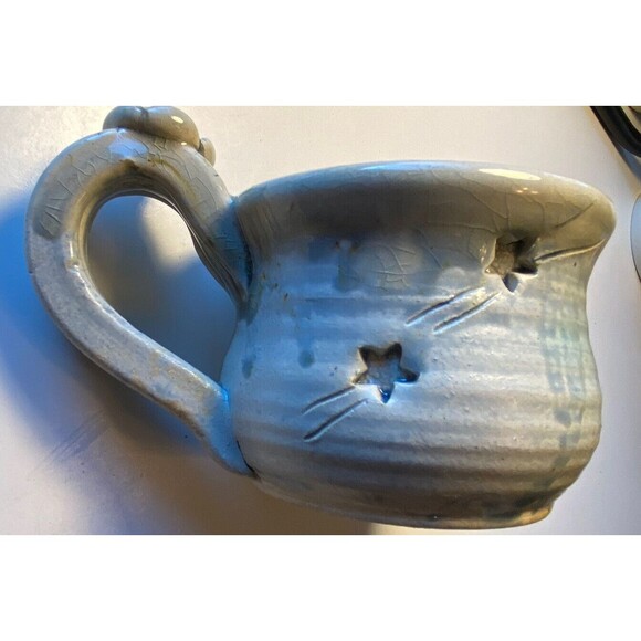 Nice Handmade Pottery Signed Shooting Stars Gray High End Coffee Mug Minty - Picture 2 of 10